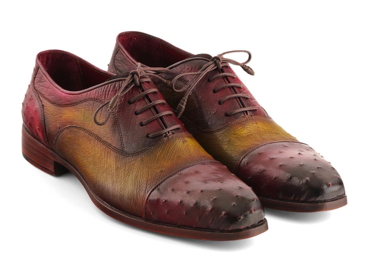 Paul Parkman Men's Genuine Ostrich Captoe Oxfords Green And Burgundy (Id24xs11) Shoes by Paul Parkman – Don't Panic Shoes
