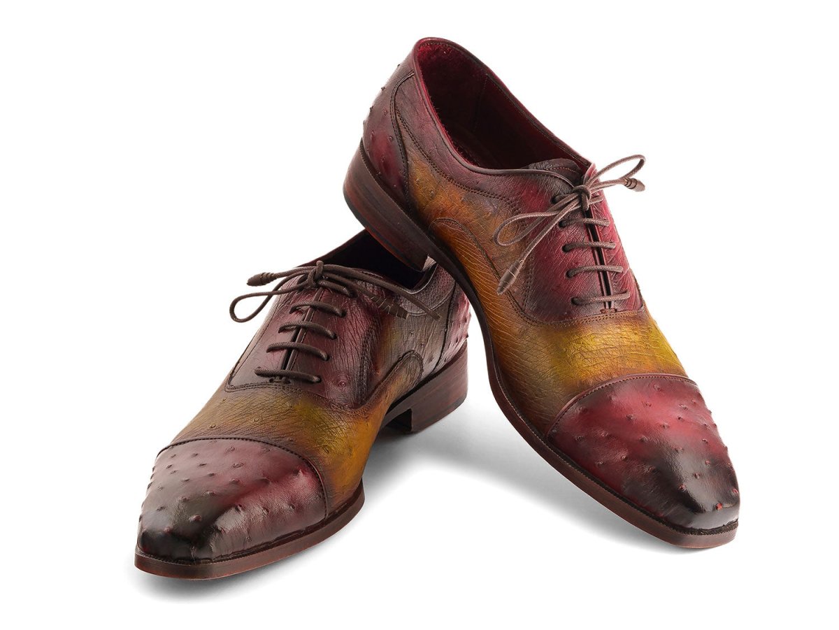 Paul Parkman Men's Genuine Ostrich Captoe Oxfords Green And Burgundy (Id24xs11) Shoes by Paul Parkman – Don't Panic Shoes