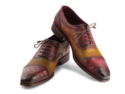 Paul Parkman Men's Genuine Ostrich Captoe Oxfords Green And Burgundy (Id24xs11) Shoes by Paul Parkman – Don't Panic Shoes