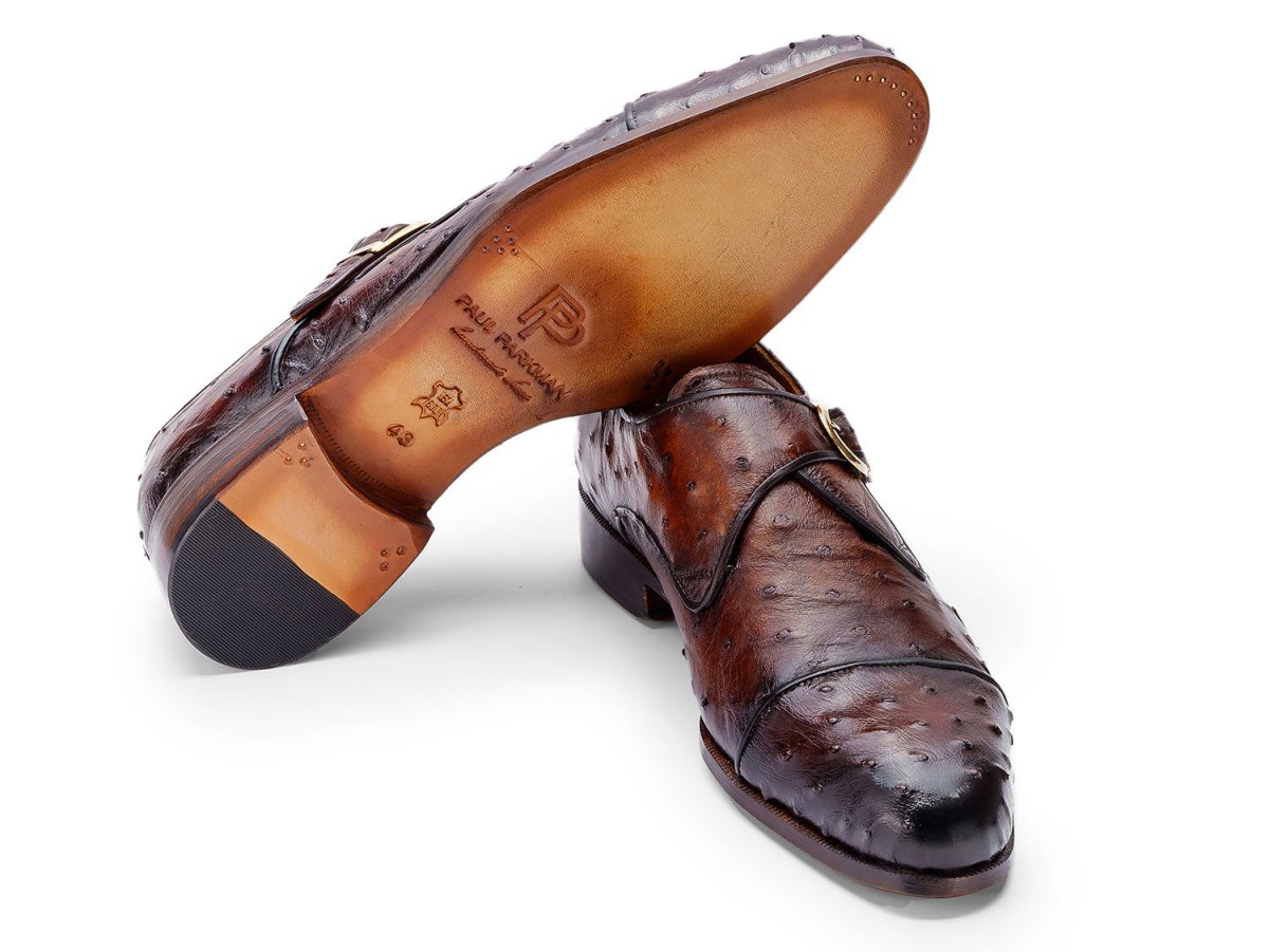 Paul Parkman Men's GenuIne Ostrich Skin Monkstrap Shoes in Brown Shoes by Paul Parkman – Don't Panic Shoes