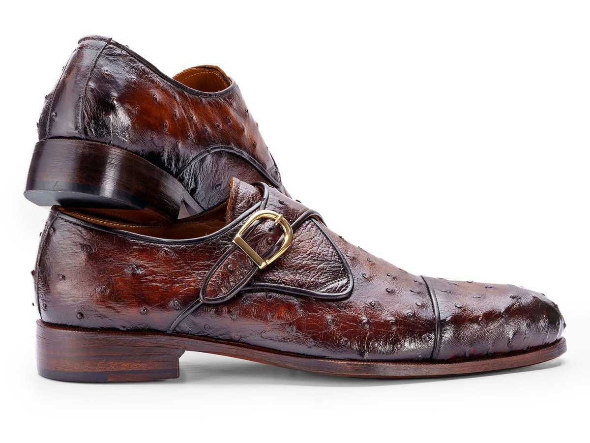 Paul Parkman Men's GenuIne Ostrich Skin Monkstrap Shoes in Brown Shoes by Paul Parkman – Don't Panic Shoes