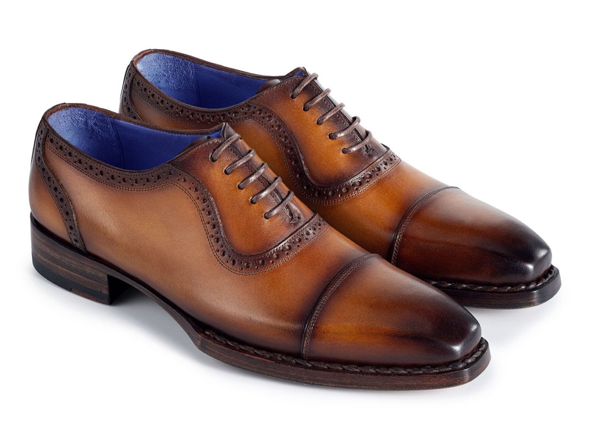 Paul Parkman Men's Goodyear Welted Burnished Cap Toe Oxfords In Camel Brown Shoes by Paul Parkman – Don't Panic Shoes