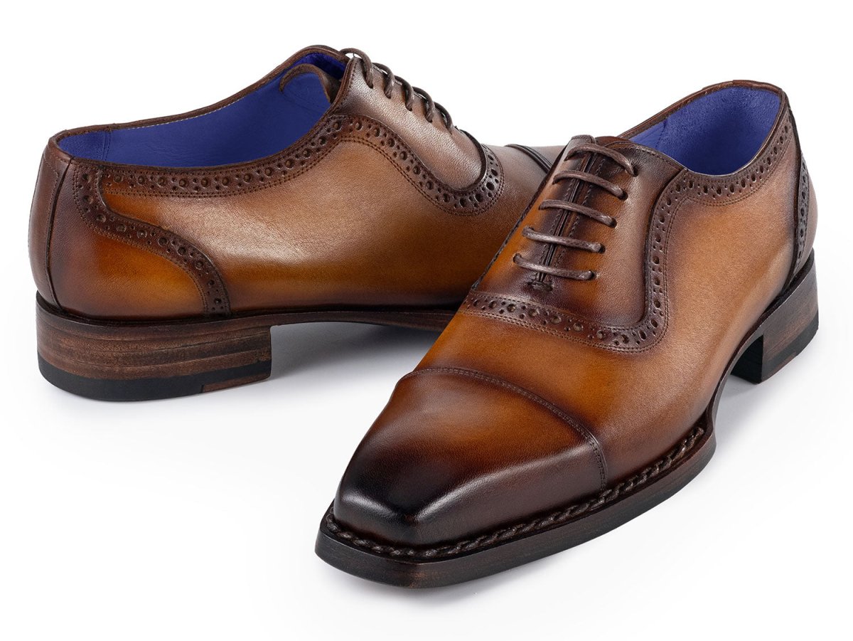 Paul Parkman Men's Goodyear Welted Burnished Cap Toe Oxfords In Camel Brown Shoes by Paul Parkman – Don't Panic Shoes