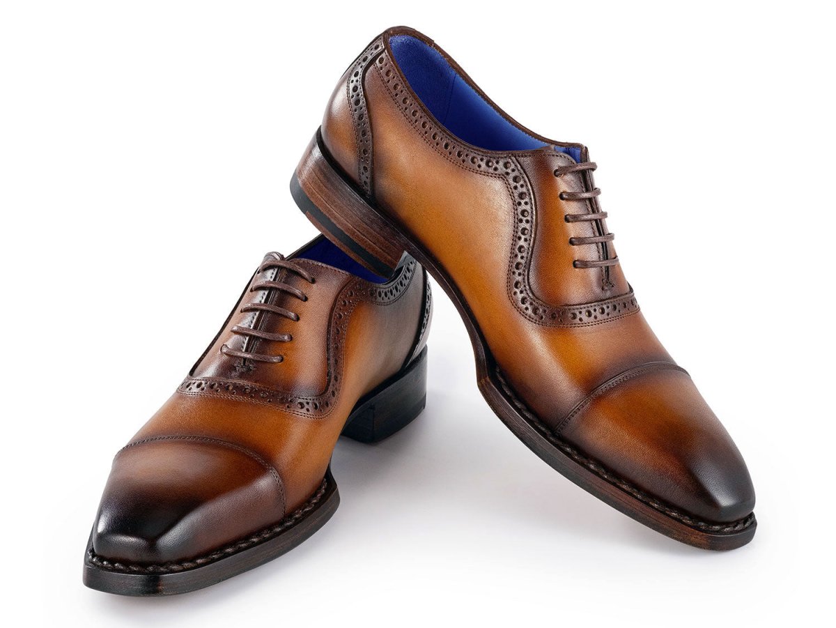 Paul Parkman Men's Goodyear Welted Burnished Cap Toe Oxfords In Camel Brown Shoes by Paul Parkman – Don't Panic Shoes