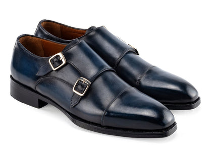 Paul Parkman Men's Goodyear Welted Double Monkstrap Shoes In Navy Blue Shoes by Paul Parkman – Don't Panic Shoes