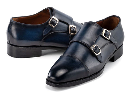 Paul Parkman Men's Goodyear Welted Double Monkstrap Shoes In Navy Blue Shoes by Paul Parkman – Don't Panic Shoes