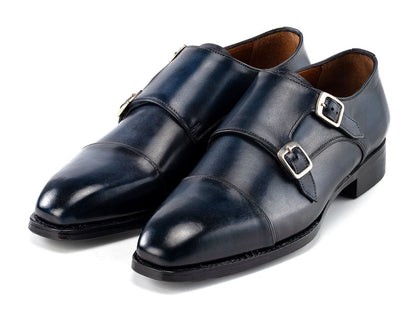 Paul Parkman Men's Goodyear Welted Double Monkstrap Shoes In Navy Blue Shoes by Paul Parkman – Don't Panic Shoes
