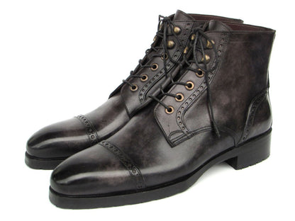 Paul Parkman Men's Gray And Black Hand - Painted Cap Toe Boots Shoes by Paul Parkman – Don't Panic Shoes