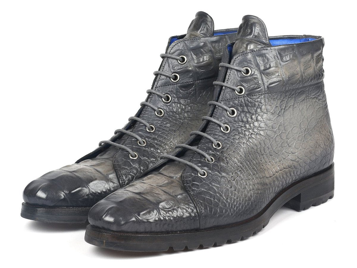 Paul Parkman Men's Gray Croco Embossed Leather Boots (12811 - Gry) by Paul Parkman – Don't Panic Shoes