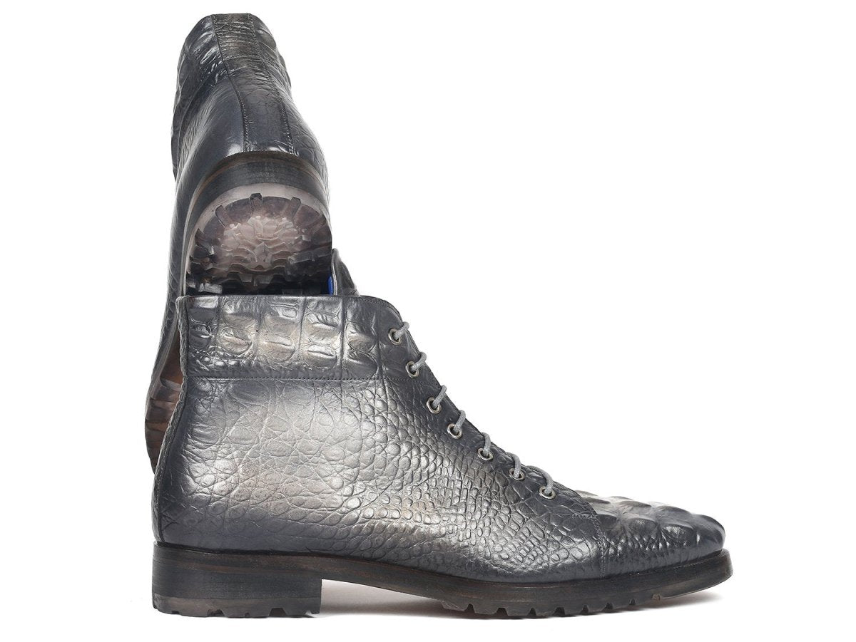 Paul Parkman Men's Gray Croco Embossed Leather Boots (12811 - Gry) by Paul Parkman – Don't Panic Shoes