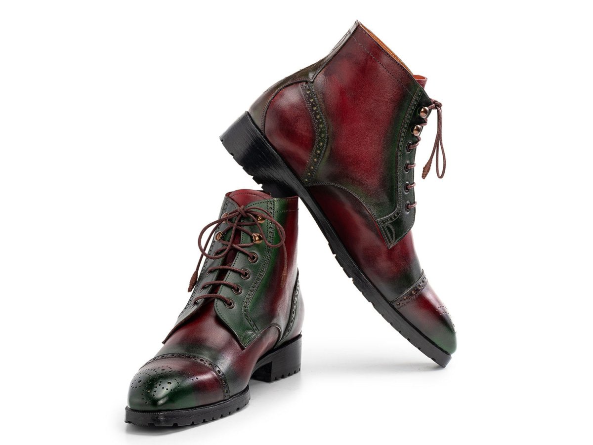 Paul Parkman Men's Green And Brown Hand - Painted Cap Toe Boots (IdBt9566 - Brg) Shoes by Paul Parkman – Don't Panic Shoes
