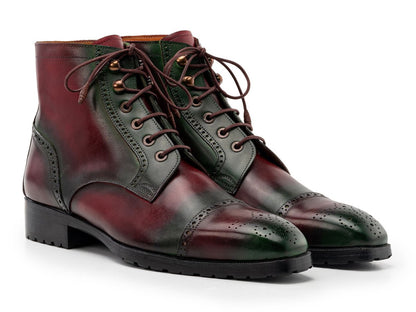 Paul Parkman Men's Green And Brown Hand - Painted Cap Toe Boots (IdBt9566 - Brg) Shoes by Paul Parkman – Don't Panic Shoes