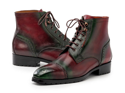 Paul Parkman Men's Green And Brown Hand - Painted Cap Toe Boots (IdBt9566 - Brg) Shoes by Paul Parkman – Don't Panic Shoes