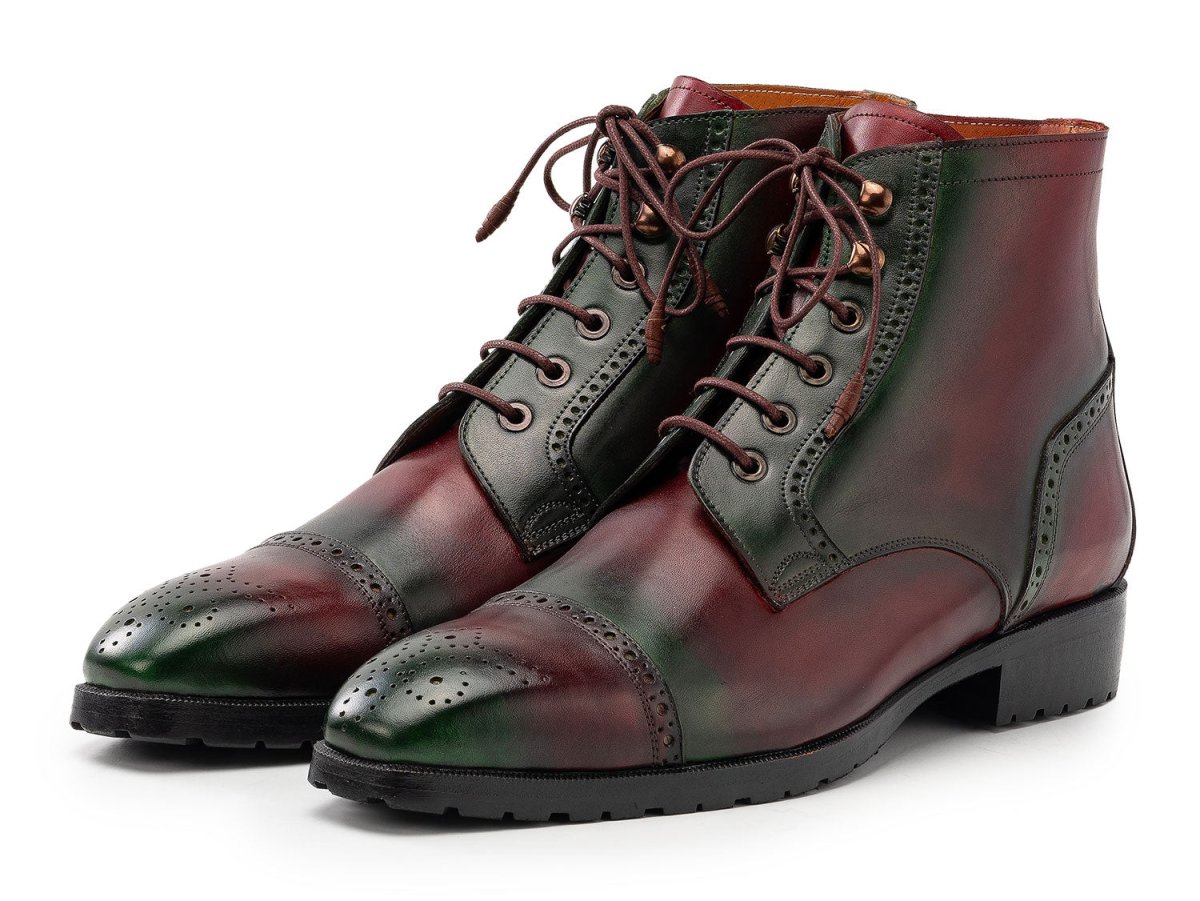 Paul Parkman Men's Green And Brown Hand - Painted Cap Toe Boots (IdBt9566 - Brg) Shoes by Paul Parkman – Don't Panic Shoes
