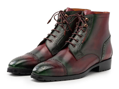 Paul Parkman Men's Green And Brown Hand - Painted Cap Toe Boots (IdBt9566 - Brg) Shoes by Paul Parkman – Don't Panic Shoes