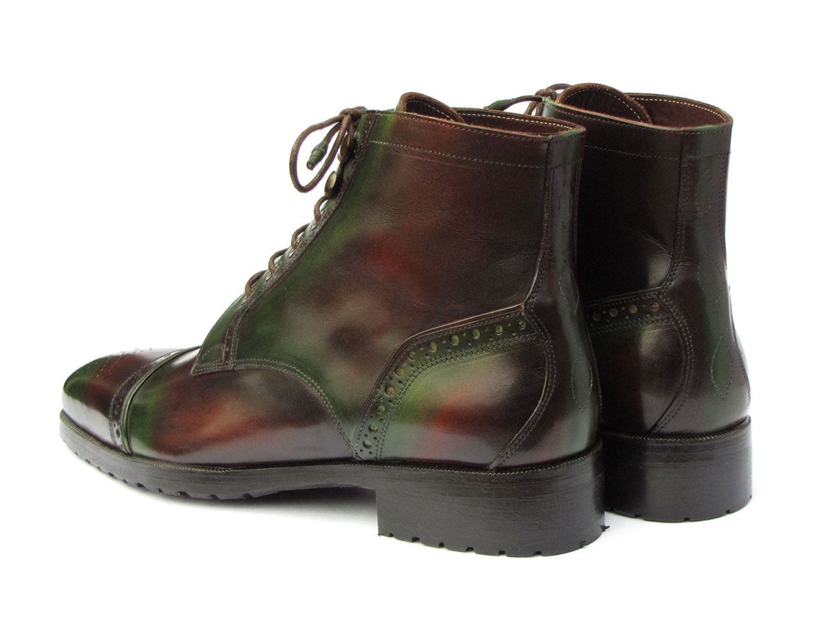 Paul Parkman Men's Green And Brown Hand - Painted Cap Toe Boots Shoes by Paul Parkman – Don't Panic Shoes
