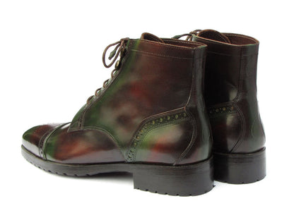 Paul Parkman Men's Green And Brown Hand - Painted Cap Toe Boots Shoes by Paul Parkman – Don't Panic Shoes