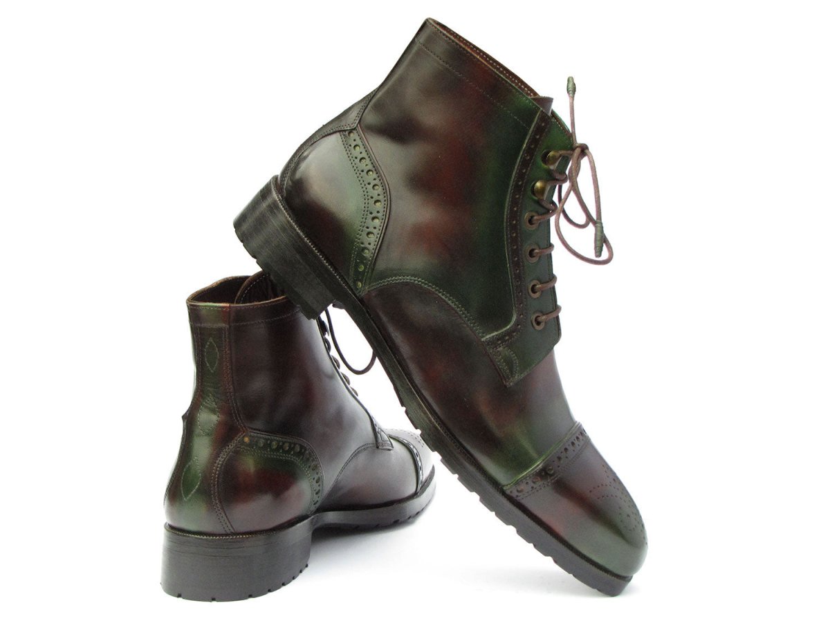 Paul Parkman Men's Green And Brown Hand - Painted Cap Toe Boots Shoes by Paul Parkman – Don't Panic Shoes