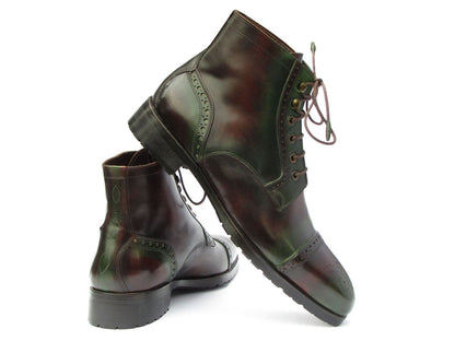 Paul Parkman Men's Green And Brown Hand - Painted Cap Toe Boots Shoes by Paul Parkman – Don't Panic Shoes