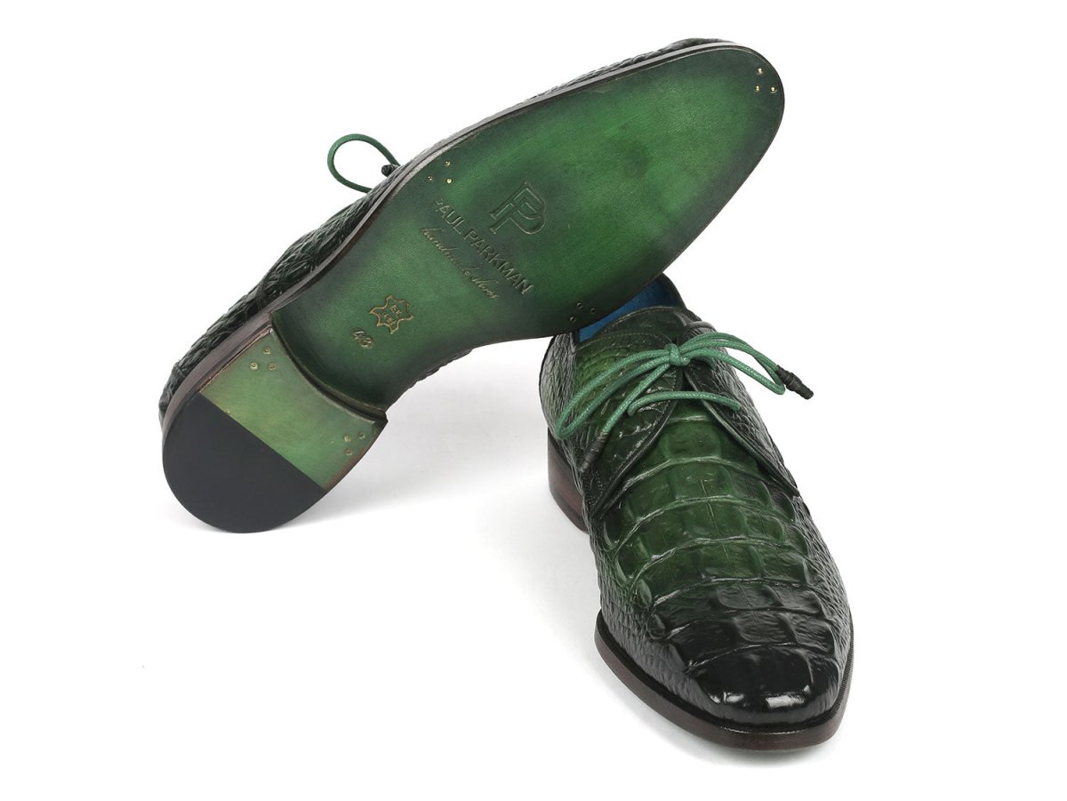 Paul Parkman Men's Green Croco Textured Leather Derby Shoes (Id1438grn) by Paul Parkman – Don't Panic Shoes