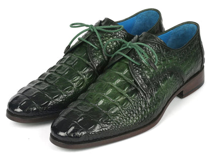 Paul Parkman Men's Green Croco Textured Leather Derby Shoes (Id1438grn) by Paul Parkman – Don't Panic Shoes