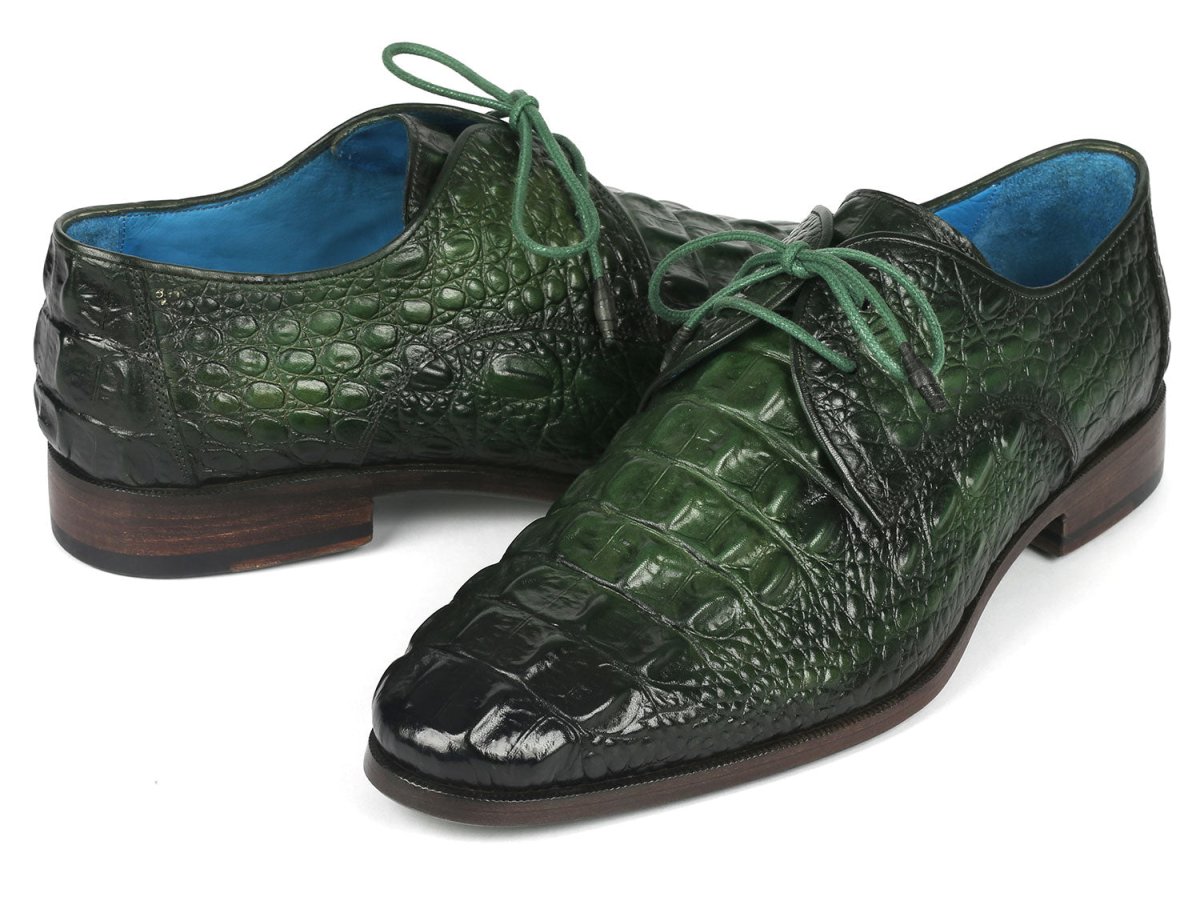 Paul Parkman Men's Green Croco Textured Leather Derby Shoes (Id1438grn) by Paul Parkman – Don't Panic Shoes