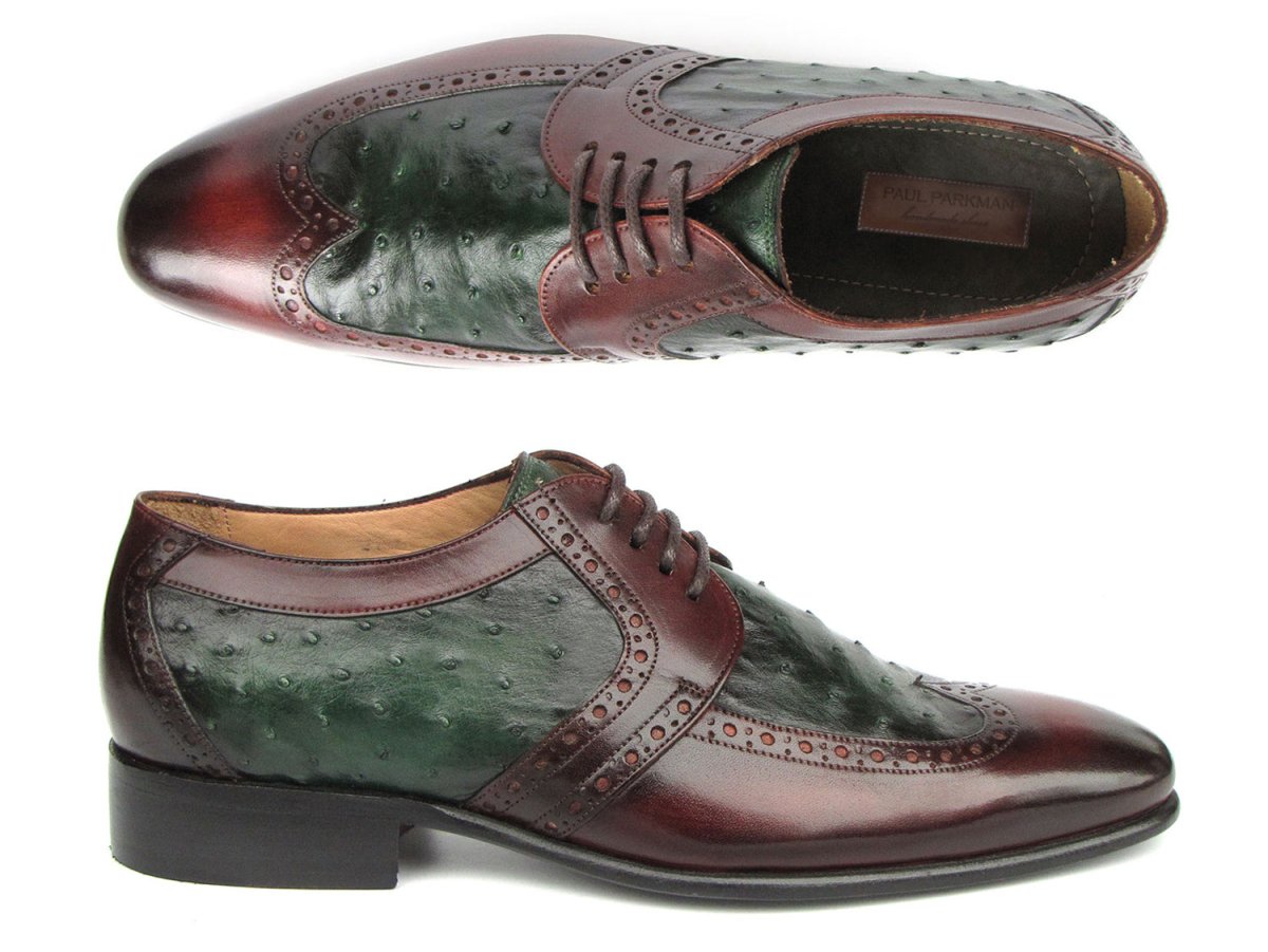 Paul Parkman Men's Green Ostrich And Brown Leather Derby Shoes Shoes by Paul Parkman – Don't Panic Shoes