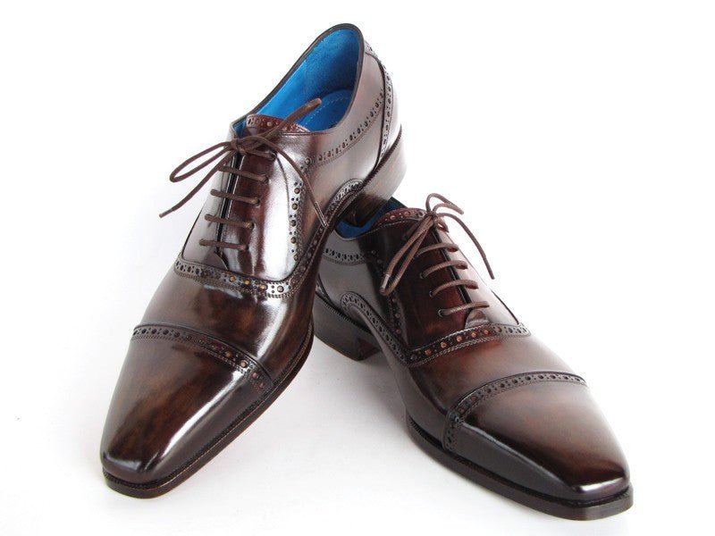 Paul Parkman Men's Hand - PaInted Leather Captoe Oxfords in Anthracite Brown Shoes by Paul Parkman – Don't Panic Shoes