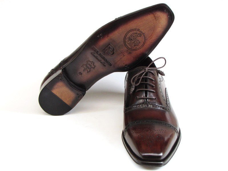 Paul Parkman Men's HAnd - PaInted Leather Captoe Oxfords in Bordeaux and Brown Shoes by Paul Parkman – Don't Panic Shoes