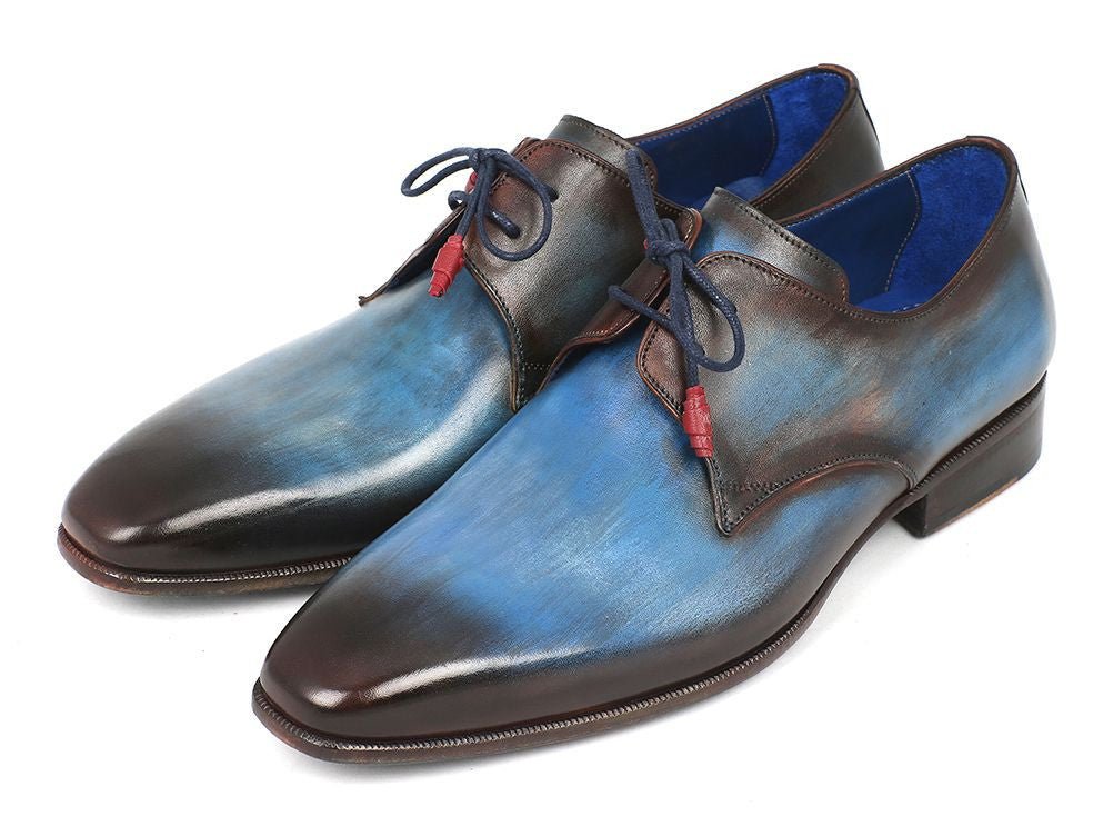 Paul Parkman Men's HAnd - PaInted Leather Derby Shoes in Blue and Brown Shoes by Paul Parkman – Don't Panic Shoes
