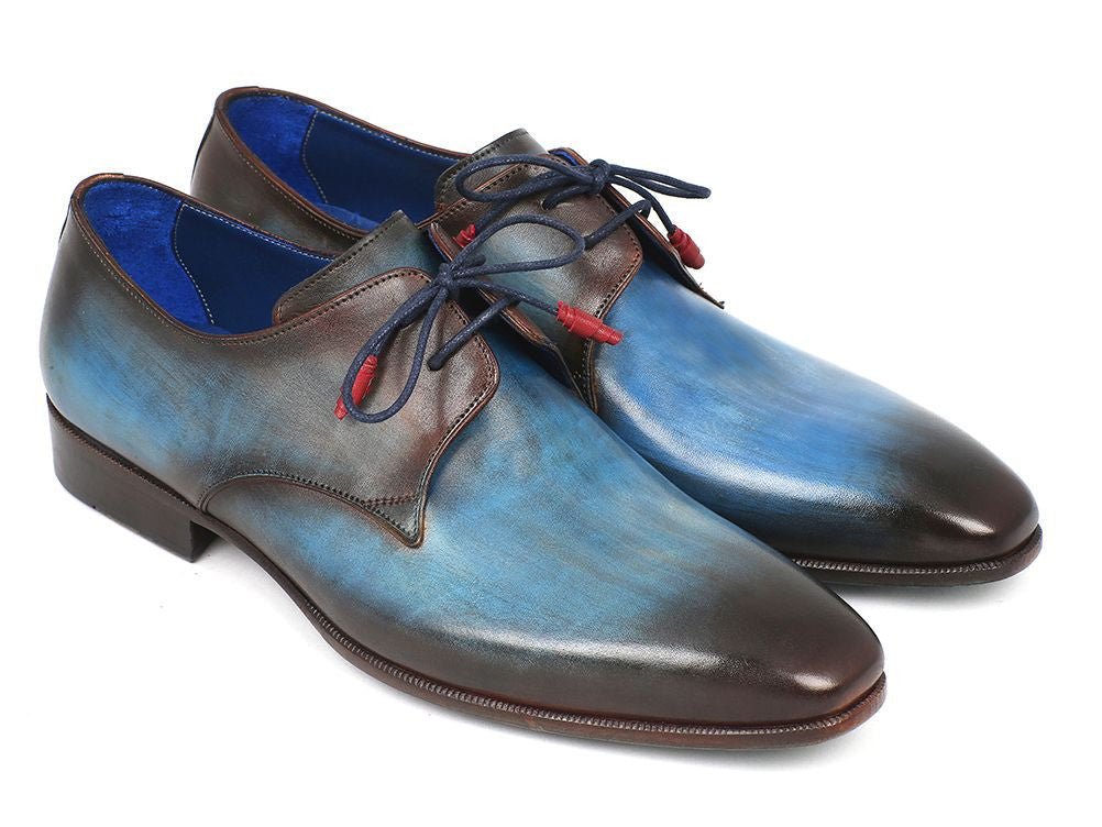 Paul Parkman Men's HAnd - PaInted Leather Derby Shoes in Blue and Brown Shoes by Paul Parkman – Don't Panic Shoes