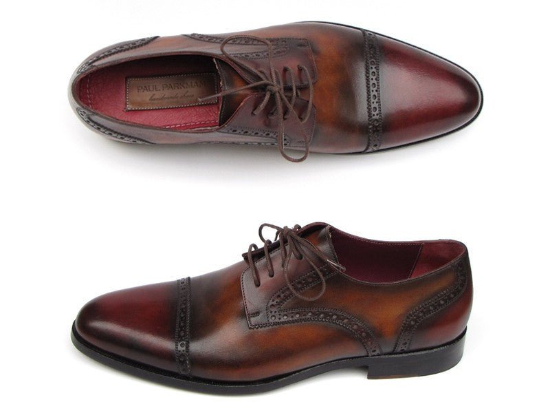 Paul Parkman Men's HAnd - PaInted Leather Derby Shoes in Bordeaux and Tobacco Shoes by Paul Parkman – Don't Panic Shoes