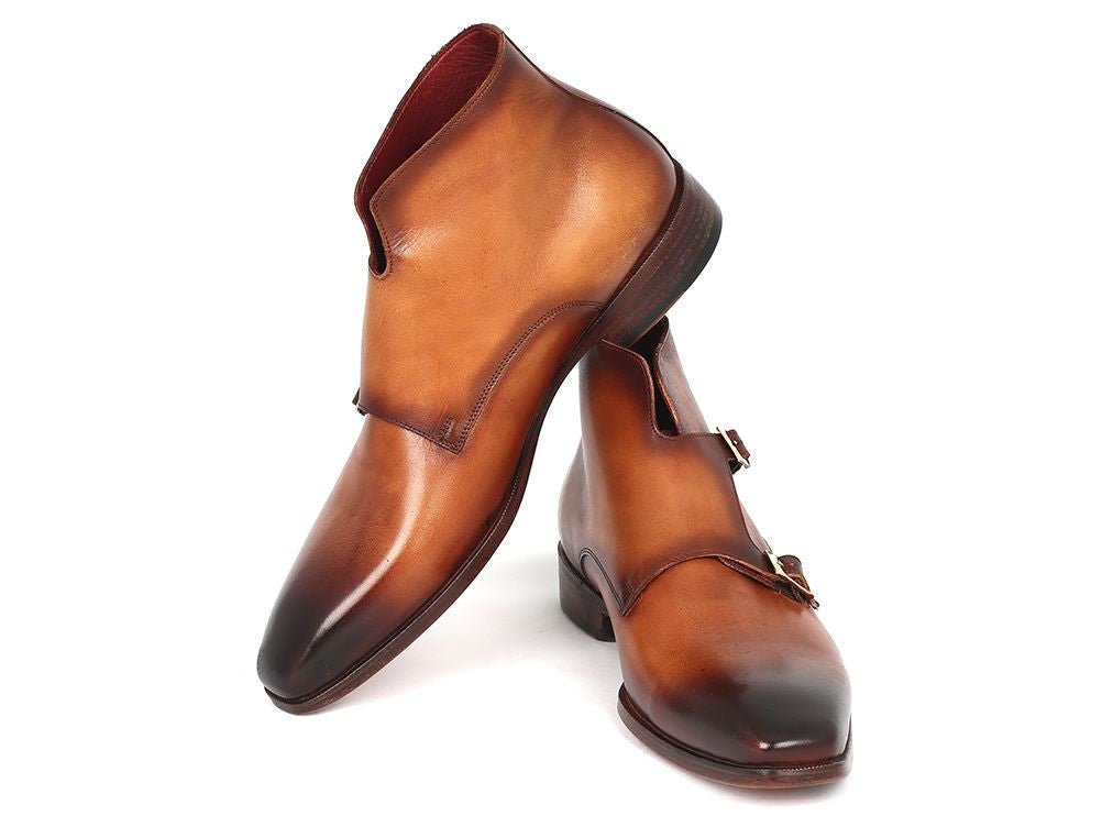 Paul Parkman Men's Hand - PaInted Leather Double Monkstrap Boots in Brown Shoes by Paul Parkman – Don't Panic Shoes