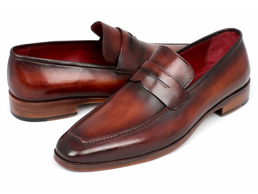 Paul Parkman Men's HAnd - PaInted Leather Penny Loafers in Bordeaux and Brown Shoes by Paul Parkman – Don't Panic Shoes