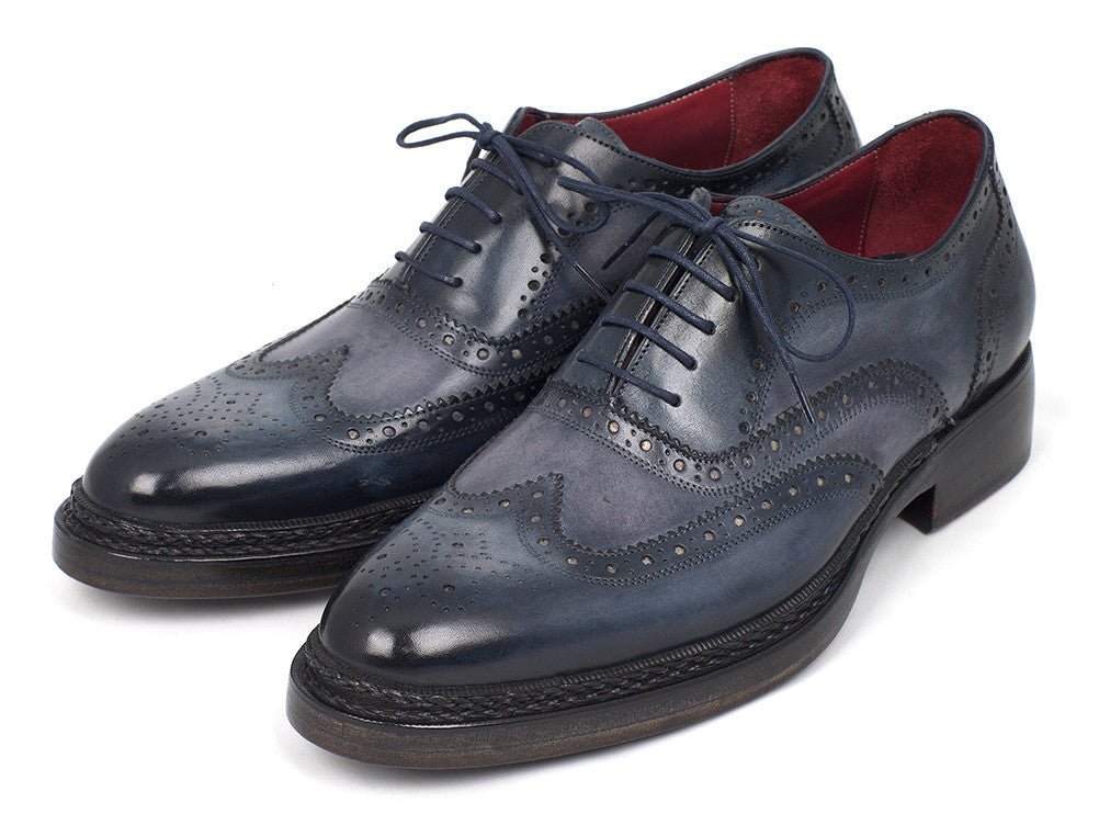 Paul Parkman Men's Hand - PaInted Leather Wingtip Brogues in Blue Shoes by Paul Parkman – Don't Panic Shoes