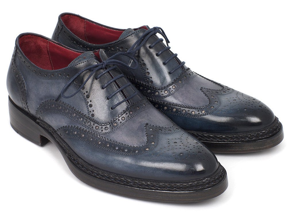 Paul Parkman Men's Hand - PaInted Leather Wingtip Brogues in Blue Shoes by Paul Parkman – Don't Panic Shoes