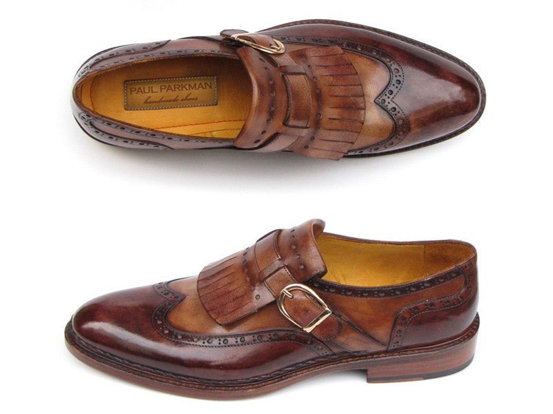 Paul Parkman Men's Hand - PaInted Leather Wingtip Monkstrap Brogues in Brown Shoes by Paul Parkman – Don't Panic Shoes