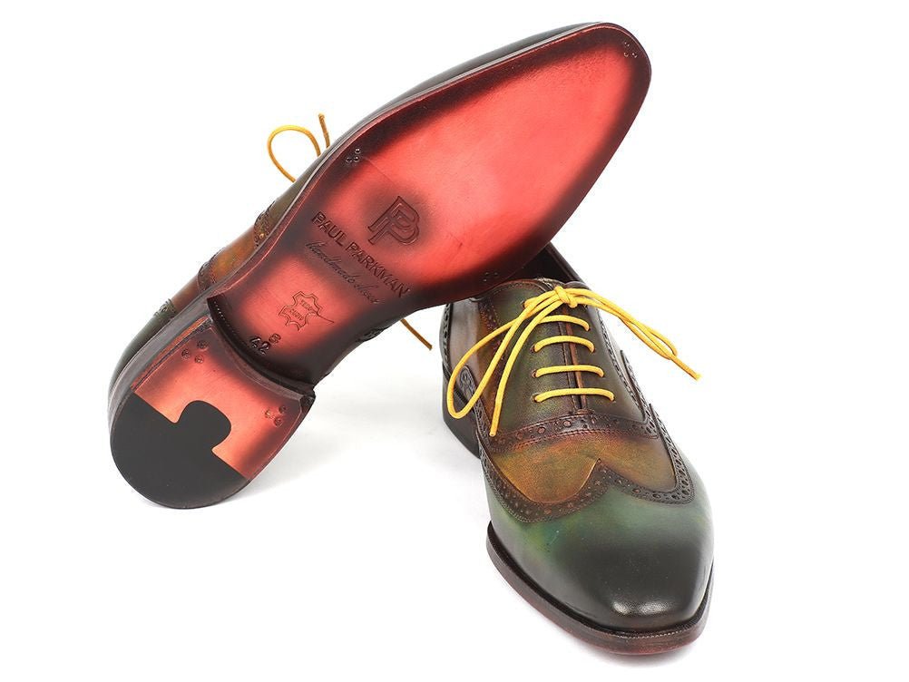 Paul Parkman Men's Hand - PaInted Leather Wingtip Oxfords in Green Shoes by Paul Parkman – Don't Panic Shoes