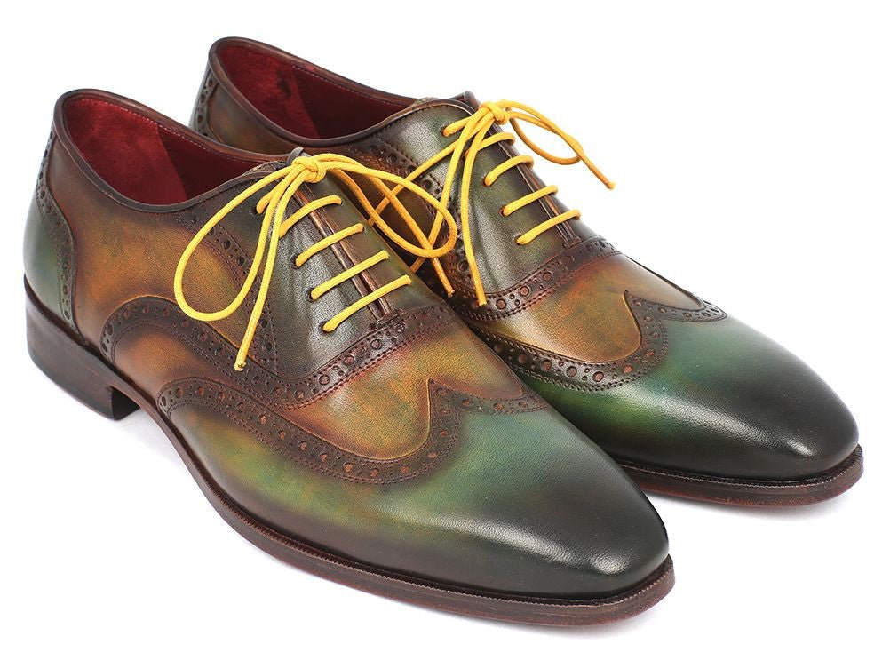 Paul Parkman Men's Hand - PaInted Leather Wingtip Oxfords in Green Shoes by Paul Parkman – Don't Panic Shoes
