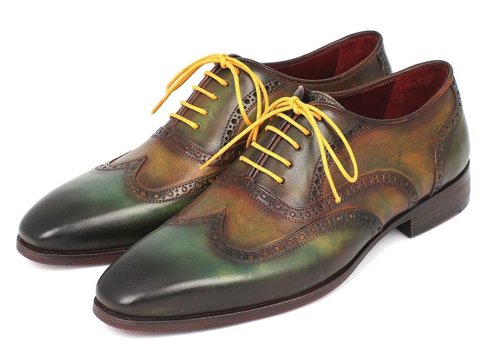 Paul Parkman Men's Hand - PaInted Leather Wingtip Oxfords in Green Shoes by Paul Parkman – Don't Panic Shoes