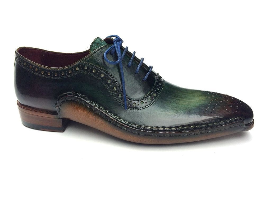 Paul Parkman Men's HAnd - PaInted Medallion Toe Leather Oxfords in Green and Purple Shoes by Paul Parkman – Don't Panic Shoes