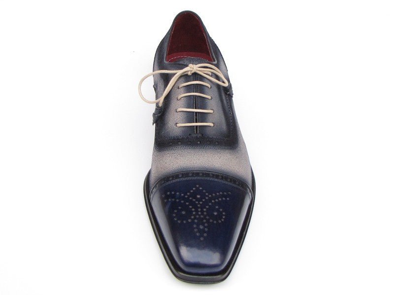 Paul Parkman Men's HAnd - PaInted Suede Captoe Oxfords in Navy and Beige Shoes by Paul Parkman – Don't Panic Shoes