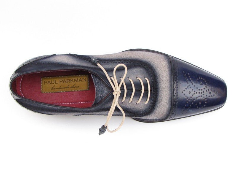 Paul Parkman Men's HAnd - PaInted Suede Captoe Oxfords in Navy and Beige Shoes by Paul Parkman – Don't Panic Shoes