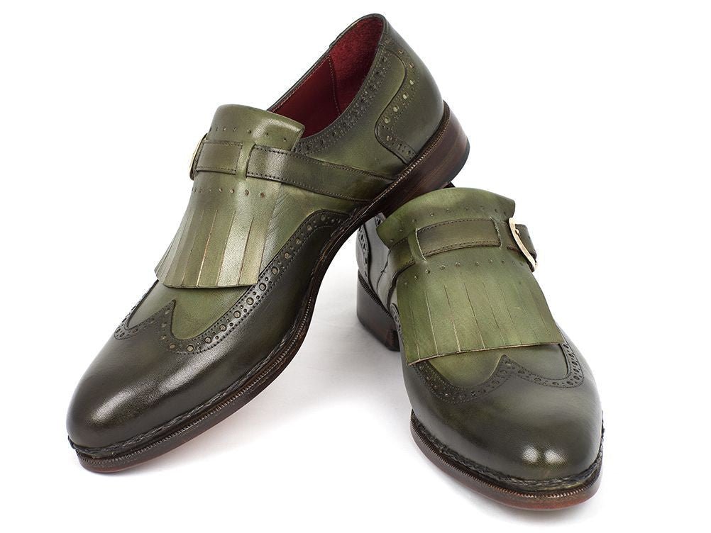 Paul Parkman Men's Hand - PaInted Wingtip Monkstrap Brogues in Green Shoes by Paul Parkman – Don't Panic Shoes