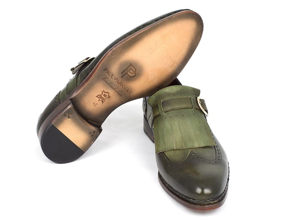 Paul Parkman Men's Hand - PaInted Wingtip Monkstrap Brogues in Green Shoes by Paul Parkman – Don't Panic Shoes