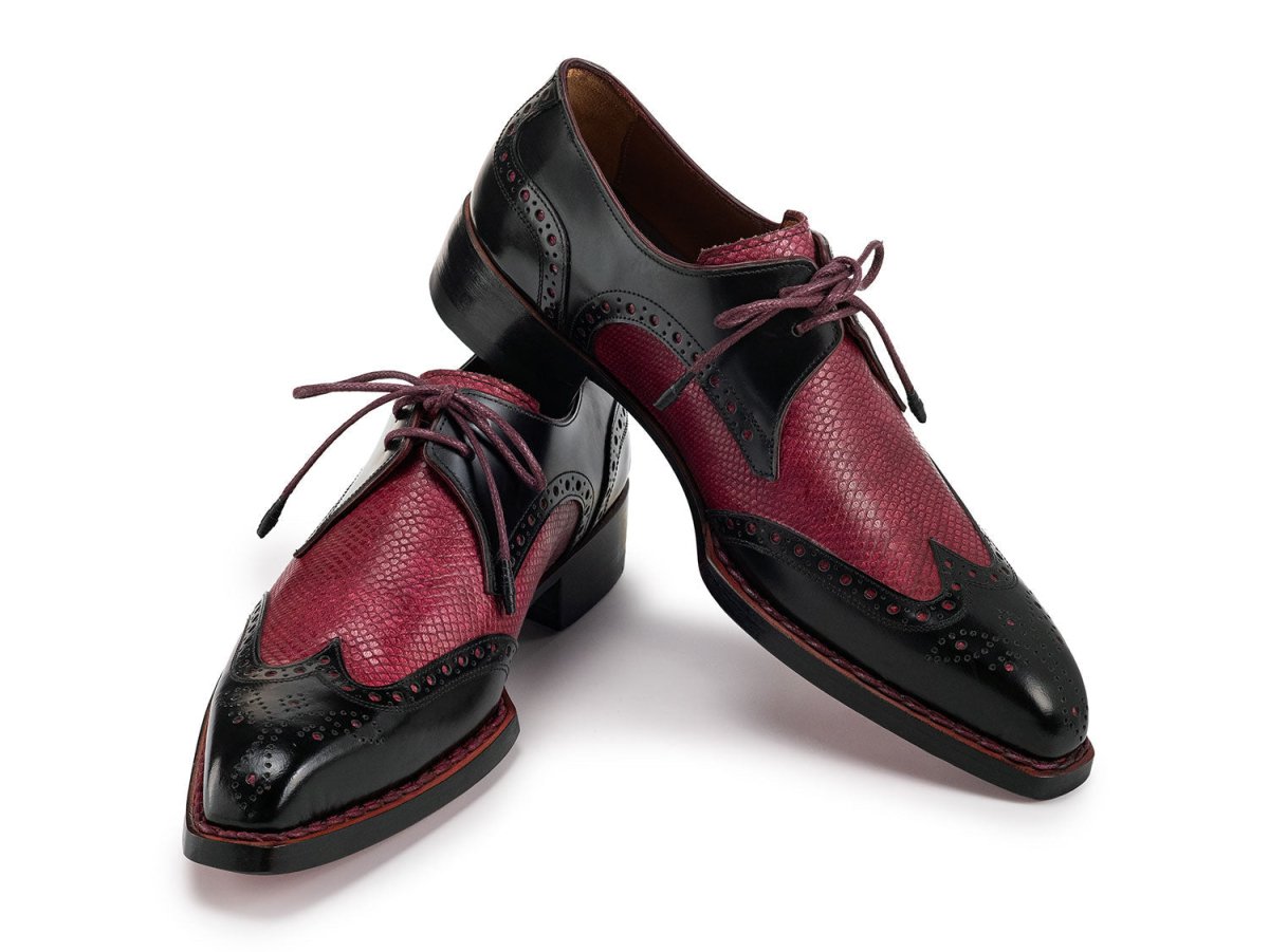 Paul Parkman Men's HAnd - Welted Black and Red Leather Wingtip Derby Shoes (Id170krbrd) by Paul Parkman – Don't Panic Shoes