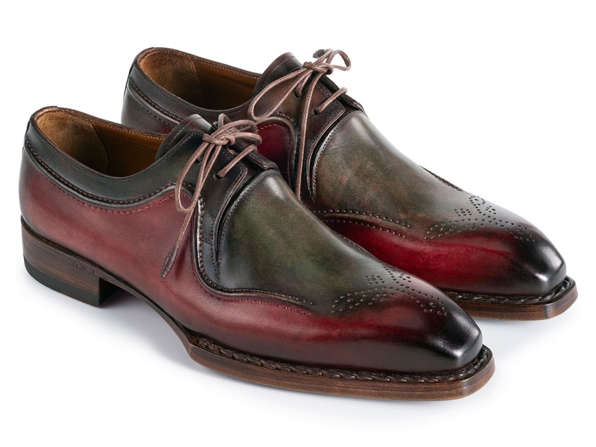 Paul Parkman Men's HAnd - Welted Leather Derby Shoes In Green and Brown Shoes by Paul Parkman – Don't Panic Shoes