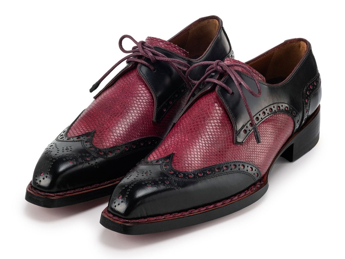 Paul Parkman Men's HAnd - Welted Leather WIngtip Derby Shoes in Black and Red Shoes by Paul Parkman – Don't Panic Shoes