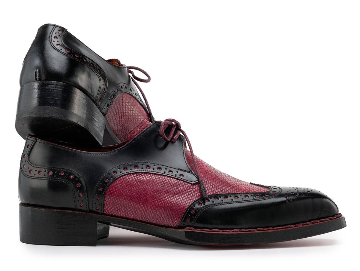 Paul Parkman Men's HAnd - Welted Leather WIngtip Derby Shoes in Black and Red Shoes by Paul Parkman – Don't Panic Shoes