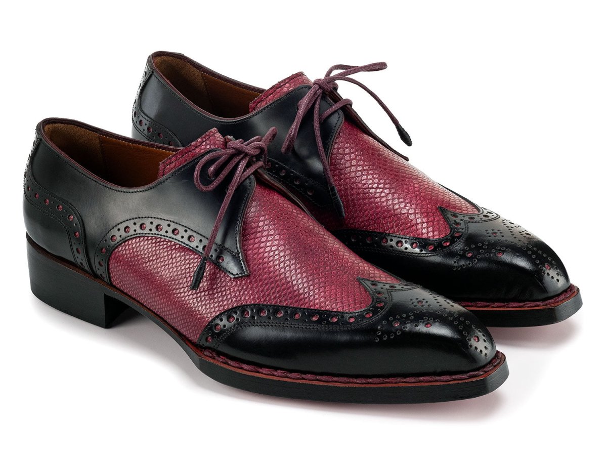 Paul Parkman Men's HAnd - Welted Leather WIngtip Derby Shoes in Black and Red Shoes by Paul Parkman – Don't Panic Shoes